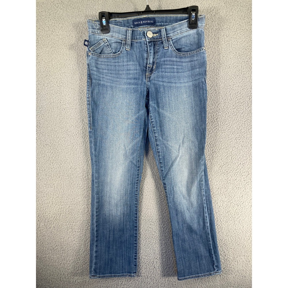 Rock‎ & Republic Jeans Womens 6 Blue Crop Kendall Whiskered  Embroiered